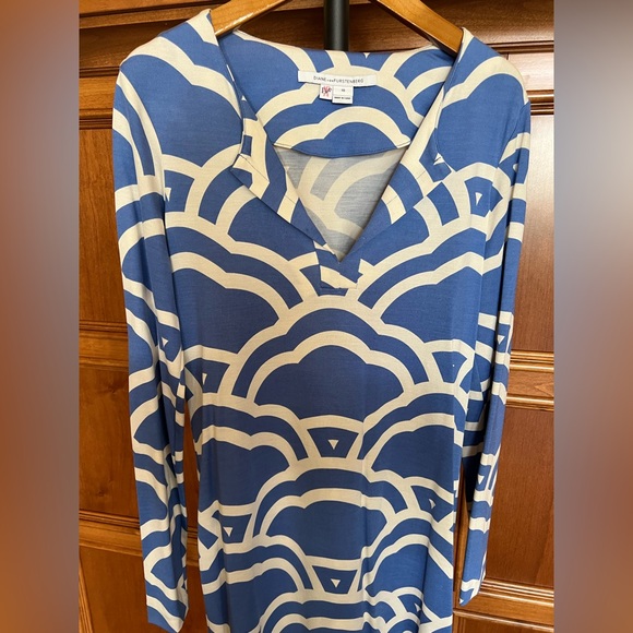 Diane Von Furstenberg Dress Reina Sky Blue White Print Size 10 - Picture 4 of 16